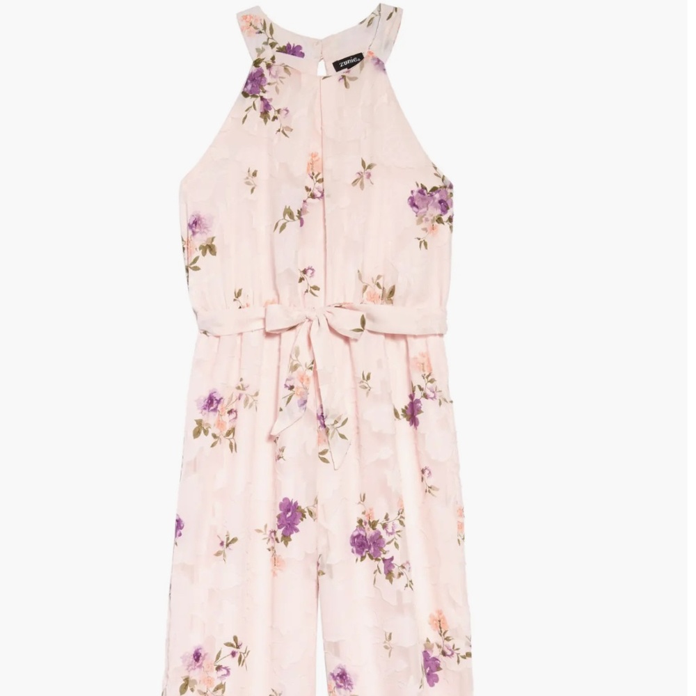 ZUNIE Floral Burnout Chiffon Jumpsuit Big Girls Size 10 Pink EUC Gorgeous!